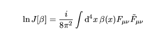 $-S=-S'+\ln[\beta]=-S-\displaystyle\int {\rm d}^4x\,\beta(x)\bigl[-i\partial_\mu...
...si}\gamma_\mu\gamma_5\psi)-2m\overline{\psi}\gamma_5\psi\bigr]+\ln[\beta]\qquad$