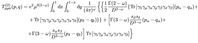 $\gamma_\mu\gamma_\rho\gamma_\mu=-\gamma_\rho\gamma_\mu\gamma_\mu-2\delta_{\mu\rho}
\gamma_\mu=(2\omega-2)\gamma_\rho=-2(1-\omega)\gamma_\rho$
