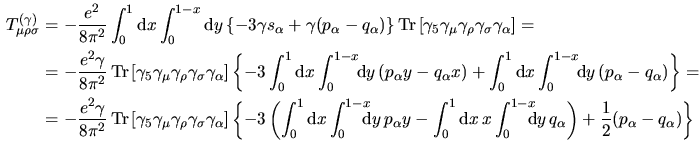 $\aligned
T_{\mu\rho\sigma}^{(\gamma)}
&=-\dfrac{e^2\gamma}{8\pi^2}
\mathop{\...
...frac12 (p_\alpha-q_\alpha)+
\dfrac12
(p_\alpha-q_\alpha)\right\}=0\endaligned$