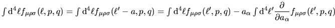 $\aligned
T_{\mu\rho\sigma}(p,q)
&=(-1)\mathop{\famzero Tr\,}\nolimits \displa...
...\hskip-0.05em{\ell}\,$}+\makebox{$\not\hskip-0.18em{p}\,$}}\right]
\endaligned$