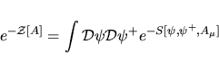 \begin{displaymath}
e^{-\Cal Z[A]}=\det\bigl[\gamma_\mu(\partial_\mu+iA_\mu)+im\bigr]l.
\end{displaymath}