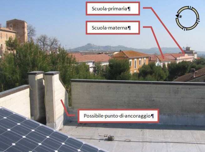 Sopralluogo sul tetto del municipio e identificazione del punto di ancoraggio e delle scuole da collegare